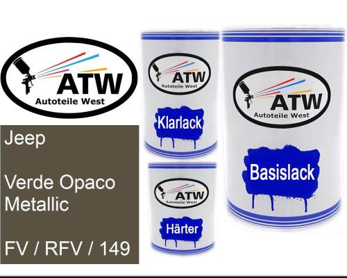 Jeep, Verde Opaco Metallic, FV / RFV / 149: 500ml Lackdose + 500ml Klarlack + 250ml Härter - Set, von ATW Autoteile West.
